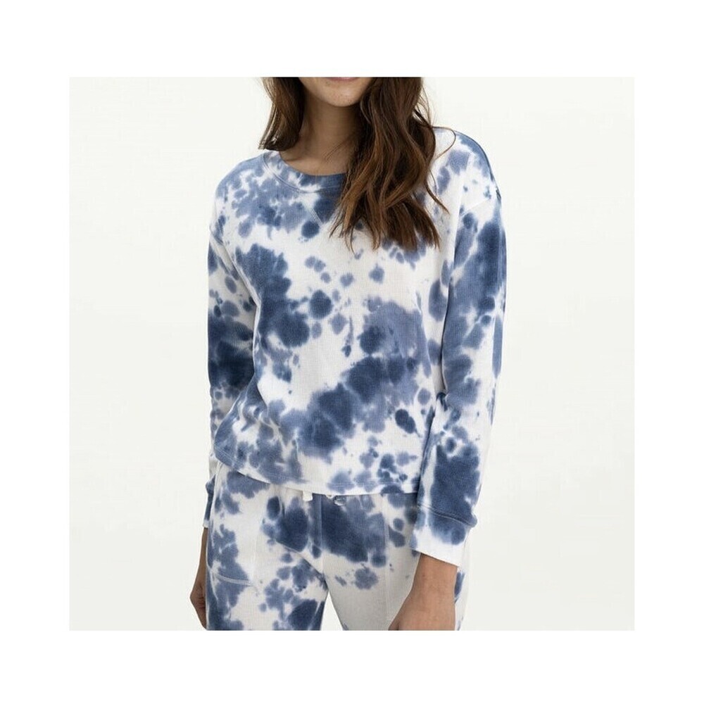 Splendid Women Pullover Long Sleeve Sweatshirt In Blue White Tie Dye Size M $130